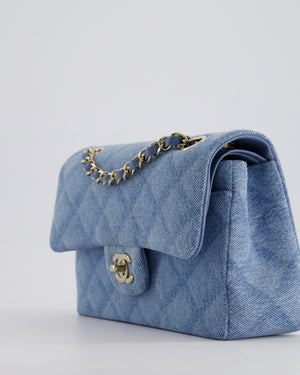 *HOT* Chanel Blue Denim Small Double Flap Bag With Quilting Detail and Champagne Gold Hardware