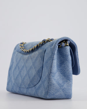 *HOT* Chanel Blue Denim Small Double Flap Bag With Quilting Detail and Champagne Gold Hardware