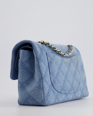 *HOT* Chanel Blue Denim Small Double Flap Bag With Quilting Detail and Champagne Gold Hardware