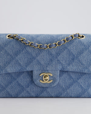 *HOT* Chanel Blue Denim Small Double Flap Bag With Quilting Detail and Champagne Gold Hardware