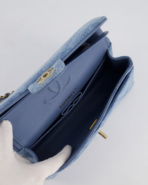 *HOT* Chanel Blue Denim Small Double Flap Bag With Quilting Detail and Champagne Gold Hardware