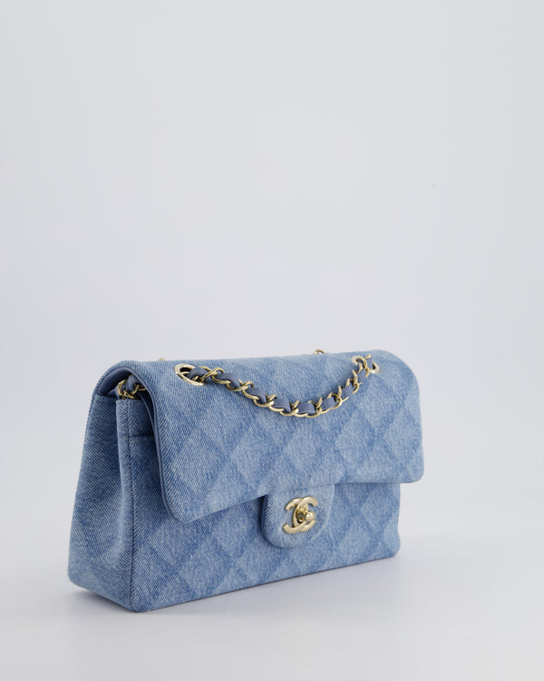 *HOT* Chanel Blue Denim Small Double Flap Bag With Quilting Detail and Champagne Gold Hardware