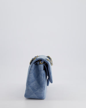 *HOT* Chanel Blue Denim Small Double Flap Bag With Quilting Detail and Champagne Gold Hardware