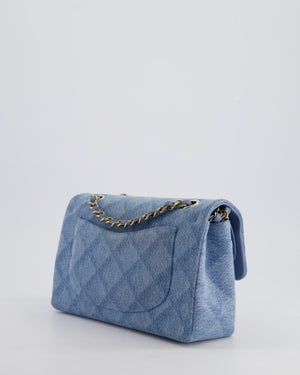 *HOT* Chanel Blue Denim Small Double Flap Bag With Quilting Detail and Champagne Gold Hardware