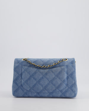 *HOT* Chanel Blue Denim Small Double Flap Bag With Quilting Detail and Champagne Gold Hardware