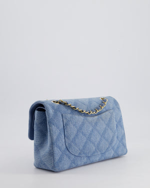 *HOT* Chanel Blue Denim Small Double Flap Bag With Quilting Detail and Champagne Gold Hardware