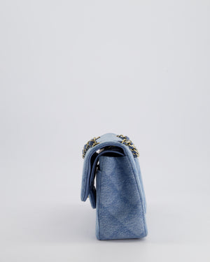 *HOT* Chanel Blue Denim Small Double Flap Bag With Quilting Detail and Champagne Gold Hardware