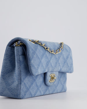 *HOT* Chanel Blue Denim Small Double Flap Bag With Quilting Detail and Champagne Gold Hardware