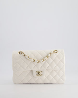 Chanel White Small Classic Double Flap Bag in Caviar Leather with Champagne Gold Hardware