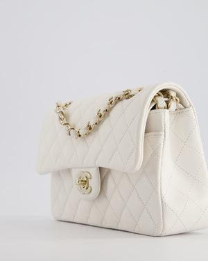 Chanel White Small Classic Double Flap Bag in Caviar Leather with Champagne Gold Hardware