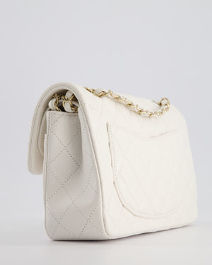 Chanel White Small Classic Double Flap Bag in Caviar Leather with Champagne Gold Hardware