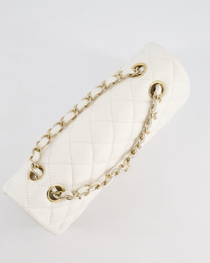 Chanel White Small Classic Double Flap Bag in Caviar Leather with Champagne Gold Hardware