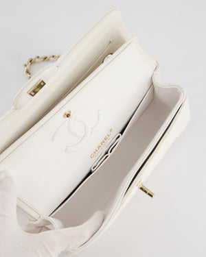 Chanel White Small Classic Double Flap Bag in Caviar Leather with Champagne Gold Hardware