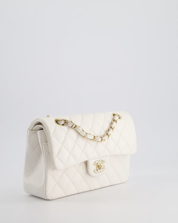 Chanel White Small Classic Double Flap Bag in Caviar Leather with Silver Hardware