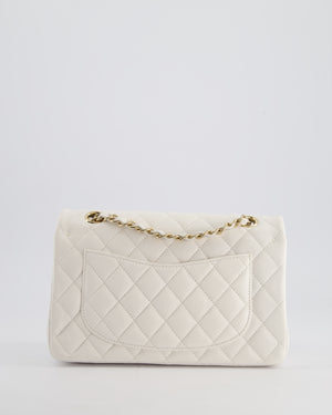 Chanel White Small Classic Double Flap Bag in Caviar Leather with Champagne Gold Hardware