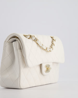 Chanel White Small Classic Double Flap Bag in Caviar Leather with Champagne Gold Hardware