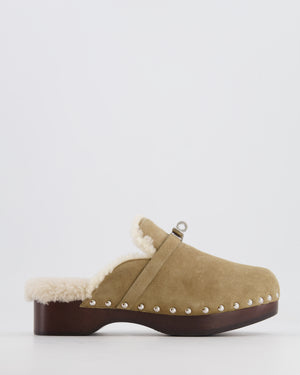 Hermès Beige Leather Carlotta Mules with Fur Detail Size EU 37