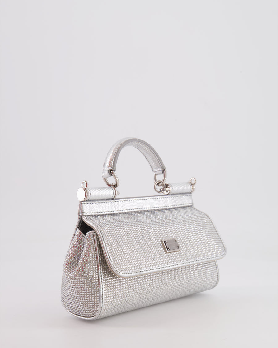 Dolce & Gabbana x Kim Sicily Silver Small Top Handle Bag With Studs Details and Silver Hardware