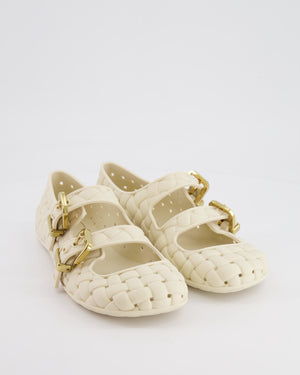 Bottega Veneta Off White Mary-Jane Rubber Intreccio Sandals Size 38 RRP £650