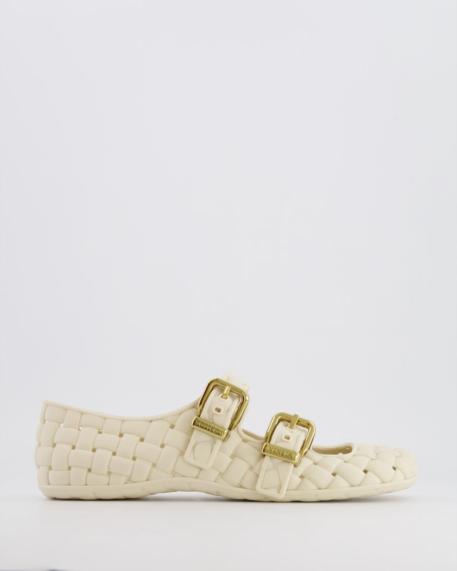 Bottega Veneta Off White Mary-Jane Rubber Intreccio Sandals Size 38 RRP £650