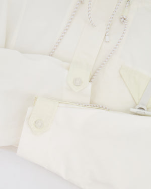 Hermès White and Ivory Cropped Oversize Jacket with String and Pocket Detail Size FR 38 (UK 10)