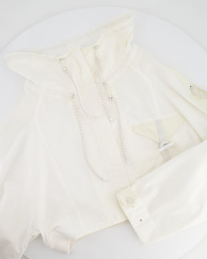 Hermès White and Ivory Cropped Oversize Jacket with String and Pocket Detail Size FR 38 (UK 10)