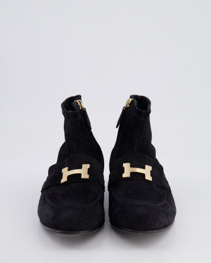 Hermès Black Suede Ankled Loafers with Champagne Gold Hardware Size EU 39