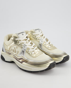 Chanel Gold and Silver Metallic Mesh CC Trainers Size EU 40