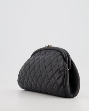 Chanel Black Timeless Caviar Leather Clutch with Silver Hardware