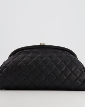 Chanel Black Timeless Caviar Leather Clutch with Silver Hardware