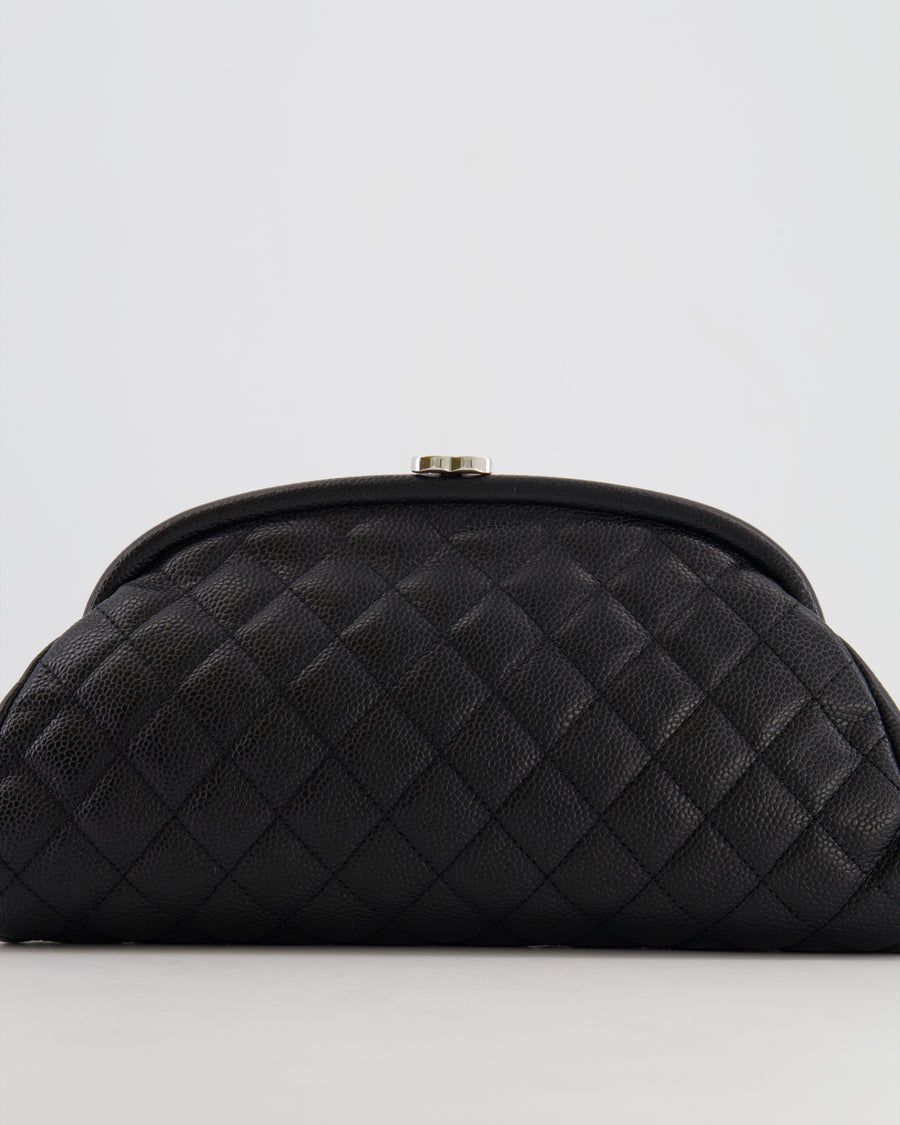 Chanel Black Timeless Caviar Leather Clutch with Silver Hardware