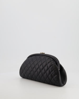 Chanel Black Timeless Caviar Leather Clutch with Silver Hardware