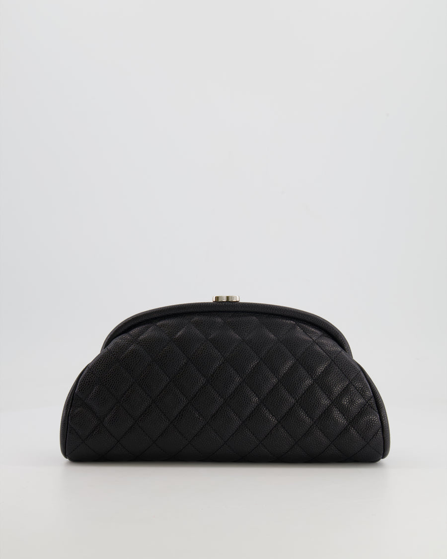 Chanel Black Timeless Caviar Leather Clutch with Silver Hardware