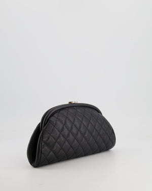 Chanel Black Timeless Caviar Leather Clutch with Silver Hardware