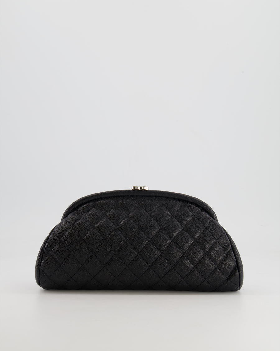 Chanel Black Timeless Caviar Leather Clutch with Silver Hardware