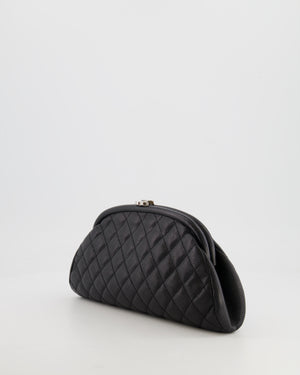 Chanel Black Timeless Caviar Leather Clutch with Silver Hardware