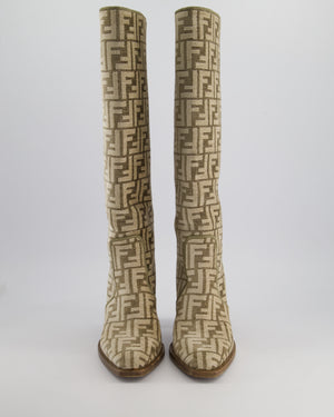 Fendi Beige FF Logo Chenille Knee-High Boots Size 39