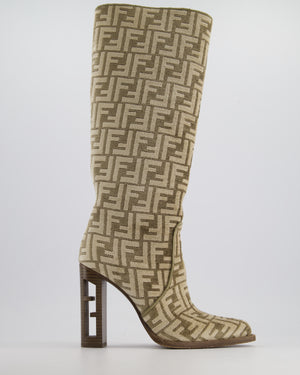 Fendi Beige FF Logo Chenille Knee-High Boots Size 39