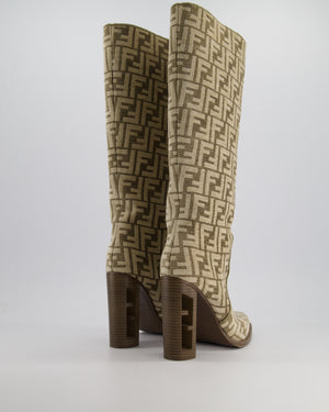 Fendi Beige FF Logo Chenille Knee-High Boots Size 39