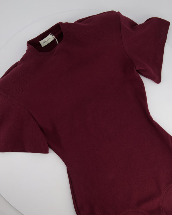 Magda Butrym Burgundy Cotton T-Shirt BodysuitWith Exaggerated Shoulder Pads Size FR 36 (UK 8)