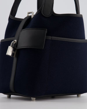 *ULTRA RARE* Hermes Picotin Lock 18cm Cargo in Bleu Marine Toile Goeland Canvas & Noir Swift Leather with Palladium Hardware