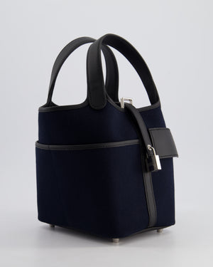 *ULTRA RARE* Hermes Picotin Lock 18cm Cargo in Bleu Marine Toile Goeland Canvas & Noir Swift Leather with Palladium Hardware