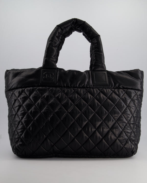 Chanel Black Coco Cocoon Tote Bag In Nylon and Silver Hardware with CC Detail