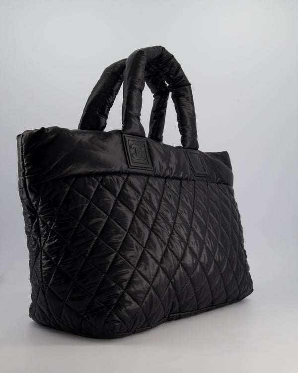 Chanel Black Coco Cocoon Tote Bag In Nylon and Silver Hardware with CC Detail