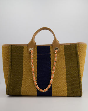 *HOT* Chanel Beige, Navy and Khaki Raffia Deauville Tote with Pastel Logo and Champagne Gold Hardware