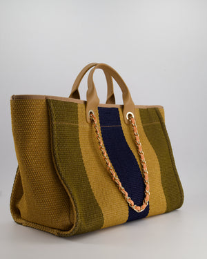 *HOT* Chanel Beige, Navy and Khaki Raffia Deauville Tote with Pastel Logo and Champagne Gold Hardware