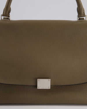 Celine Taupe Grained Calfskin & Khaki Suede Large Trapeze Bag with Silver Hardware