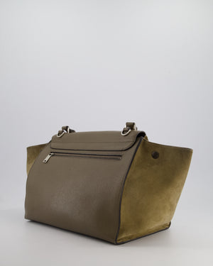 Celine Taupe Grained Calfskin & Khaki Suede Large Trapeze Bag with Silver Hardware