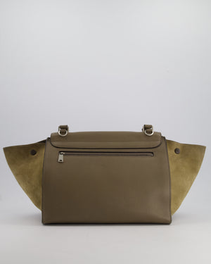 Celine Taupe Grained Calfskin & Khaki Suede Large Trapeze Bag with Silver Hardware