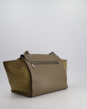 Celine Taupe Grained Calfskin & Khaki Suede Large Trapeze Bag with Silver Hardware